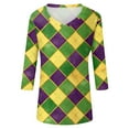 thumbnail image 5 of Mardi Gras Shirts Womens Glitter Carnival 3/4 Sleeve T Shirts Sparkly V Neck Novelty Tops Yellow 3XL, 5 of 5