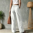 thumbnail image 4 of Womens Cotton Linen Wide Leg Pants High Waisted Straight Business Casual Pants Summer Office Work Trousers with Pockets, M, 4 of 4