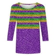 thumbnail image 4 of Cavosen Carnival Day 3/4 Length Sleeve Blouses for Women Holiday Mardi Gras Round Neck Tops Striped Graphic Print Shirts Festival Novelty Blouse Casual Athletic Tees Party Tuesday 2XL, 4 of 5