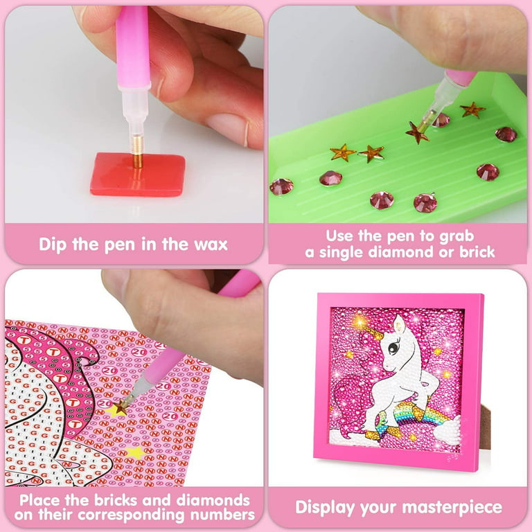  Small Easy DIY Diamond Painting Kit for Kids & Beginners, Cute  Pink Unicorn 5D Crystal Diamond Art Set for Girls Ages 5, 6, 7, 8, 9, 10,  11, 12 with Round Picture Frame 7x7 Inch