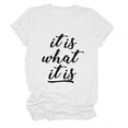 thumbnail image 1 of Camisa con estampado de letras, cuello redondo, manga corta, informal, suave, de gran tamaño, con estampado de letras, top de verano para mujer, blanco (letra negra) L, 1 of 4