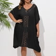 thumbnail image 5 of Swimsuit Coverup for Women Plus Size Short Sleeve V Neck Loose Crochet Knee Length Dress Beach Cover Up Bathing Suit Dress, 5 of 7