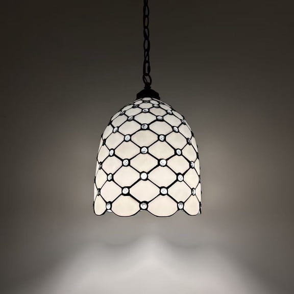 Tiffany Stained Glass Crystal Beans 10-Light LED Bulb Included White Pendant Lights for Dining Room, Hotel, Restaurant, Cafe