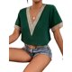 thumbnail image 3 of SAYOO Tops sueltos para mujer, manga corta, cuello en V, informal, fiesta, club, primavera, verano, patchwork SAYOO  Casual, 3 of 6