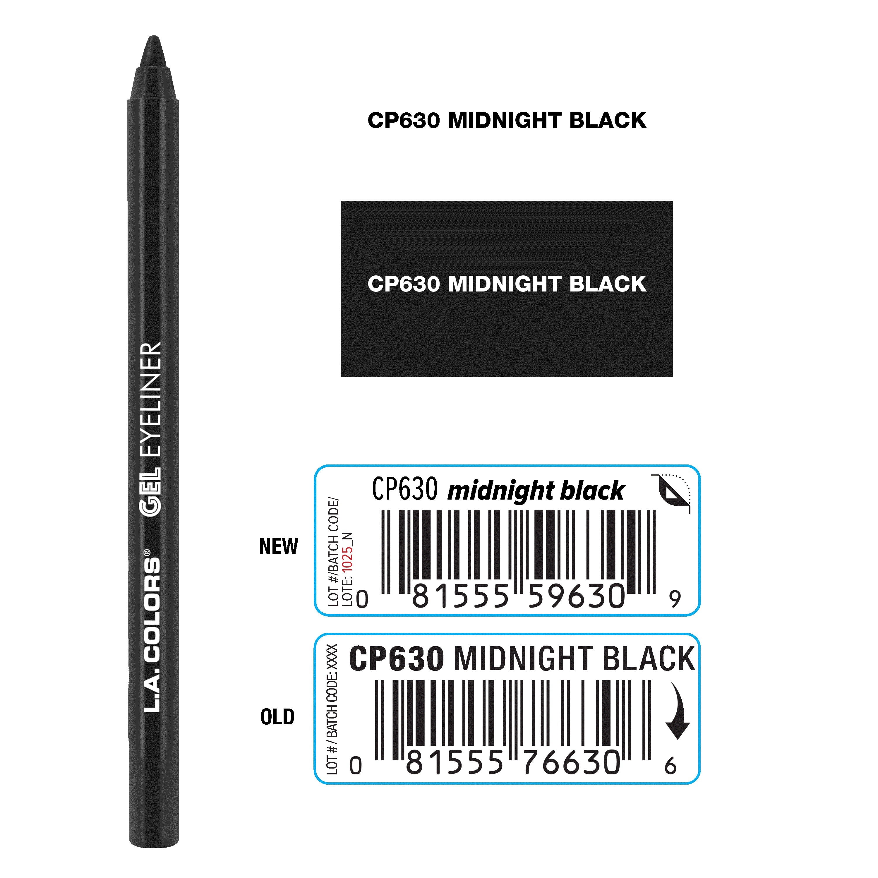 L.A. COLORS Smudge & Transfer proof Smooth Glide-on Gel Eyeliner, Midnight Black, 0.05 oz