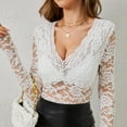thumbnail image 2 of Women's Floral Embroidery Eyelet Lace Crew Neck Long Sleeve Top, 2 of 9