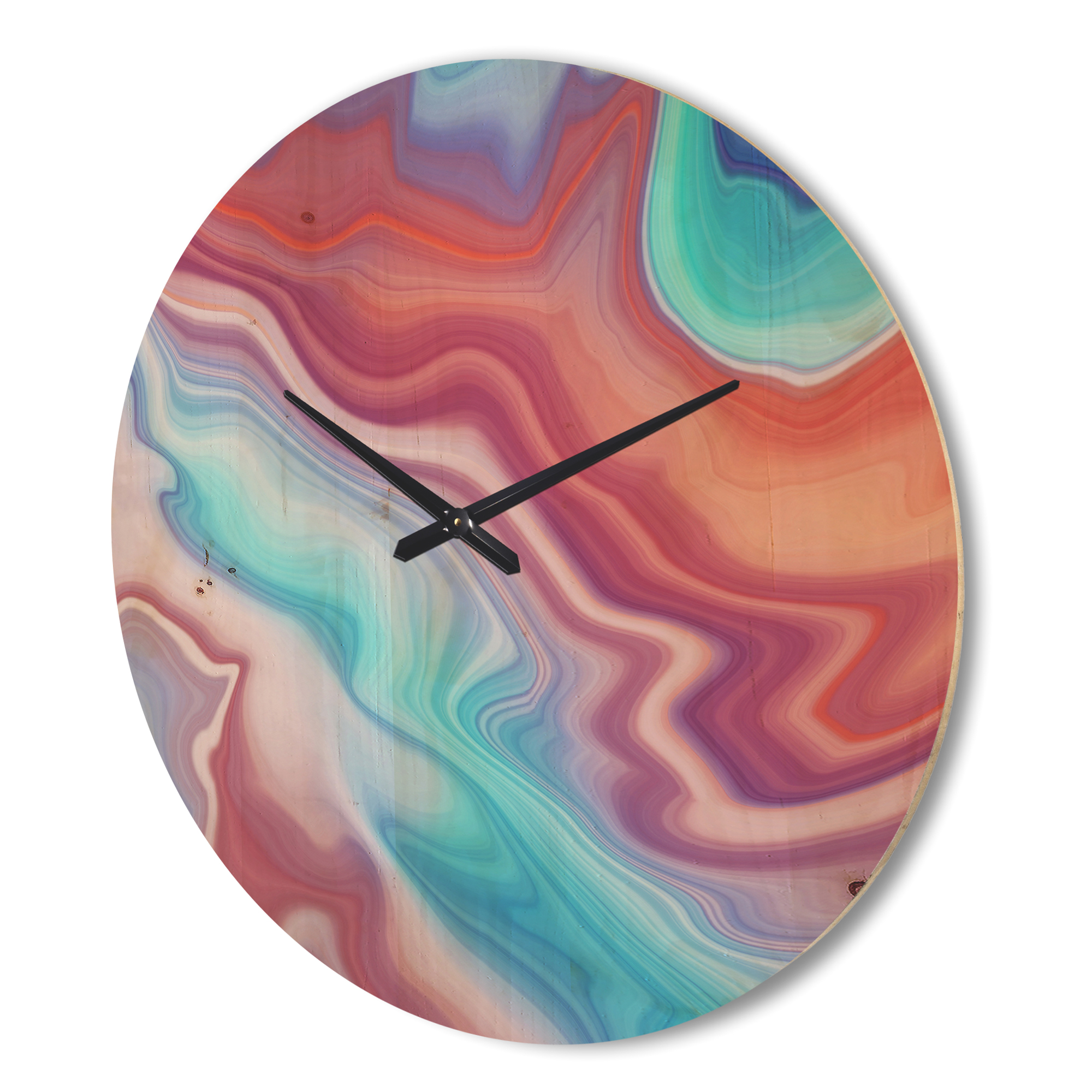 Designart 'Fractal Marbled Brown and Blue' Modern Wood Wall Clock