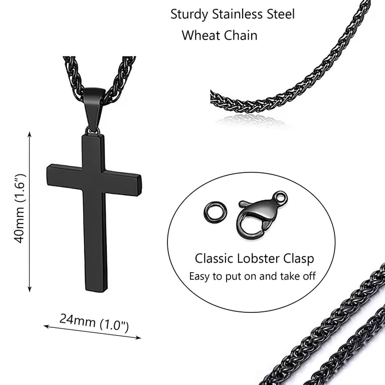 APSVO Black Cross Necklaces for Men Boys Stainless Steel Cross Pendant ...