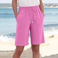thumbnail image 2 of RYRJJ Cotton Linen Shorts for Women Knee Length Plus Size Summer Casual Beach Elastic Waist Drawstring Comfy Trendy Shorts(Hot Pink,XXL), 2 of 5