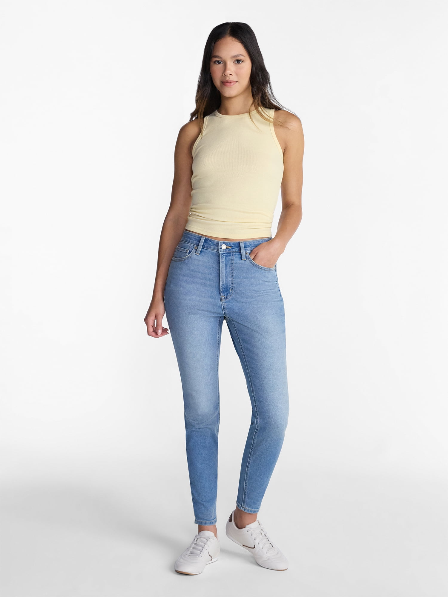 No Boundaries Ribbed High Neck Tank Top, Women's XXS-XXL