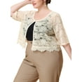 thumbnail image 4 of Agnes Orinda Women's Plus Size Sheer Floral Lace Open Front Shrug Elegant Cardigans 4X Beige, 4 of 6