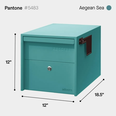 Adoorn Lockable Post Mount Mailbox | Small (Aegean Sea), Size 12 x 12 x 18.5 (HxWxD) Anti-Theft Locking Mailbox with 2 Keys, Modern Mailbox with Flag, Weatherproof Mailboxes for Outside (See the picture for the color)