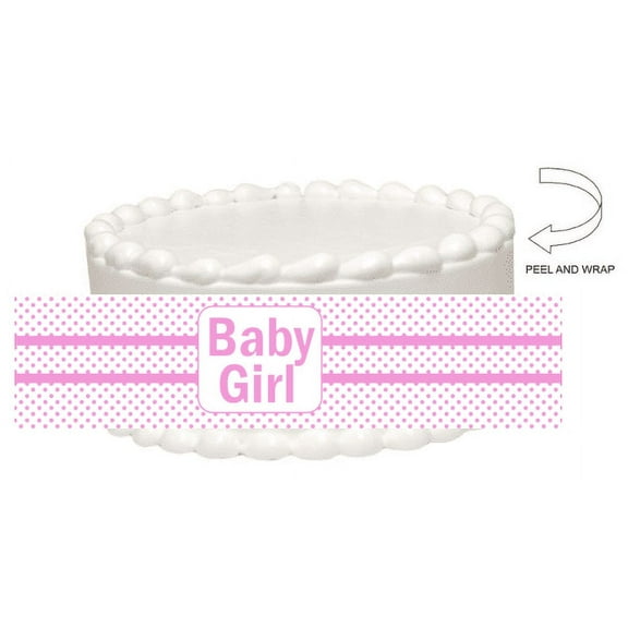 Baby Shower Pink Polka Dots Clothesline Peel and Stick Edible Cake Decoration Image Wrap Ribbon