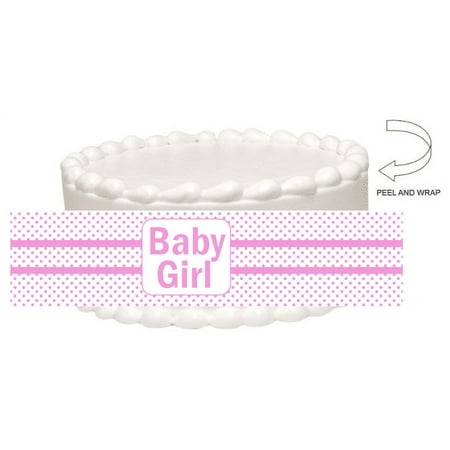 Baby Shower Pink Polka Dots Clothesline Peel and Stick Edible Cake Decoration Image Wrap Ribbon