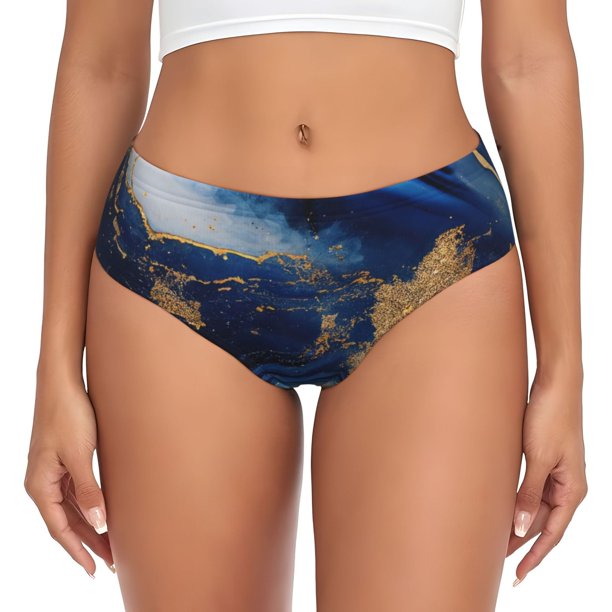Fotbe Navy Blue Marble Calzones Estampados para Mujer – Ropa Interior de Algodón, Cómoda, Suave y Elástica-Large