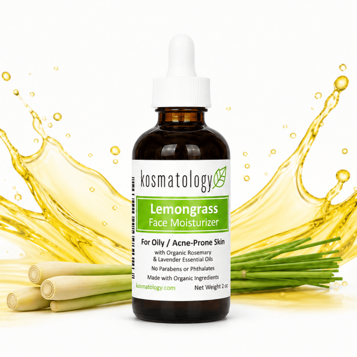 kosmatology® Lemongrass Organic Face Moisturizer | Acne and Oily Skin Types | Infused with Lemongrass and Rosemary Oils | Vegan and Cruelty-Free | 2 fl oz
