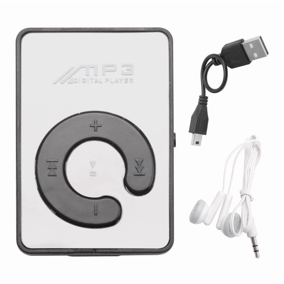 On-The-Go Clip MP3 Player with USB Cable and Headphones - Black