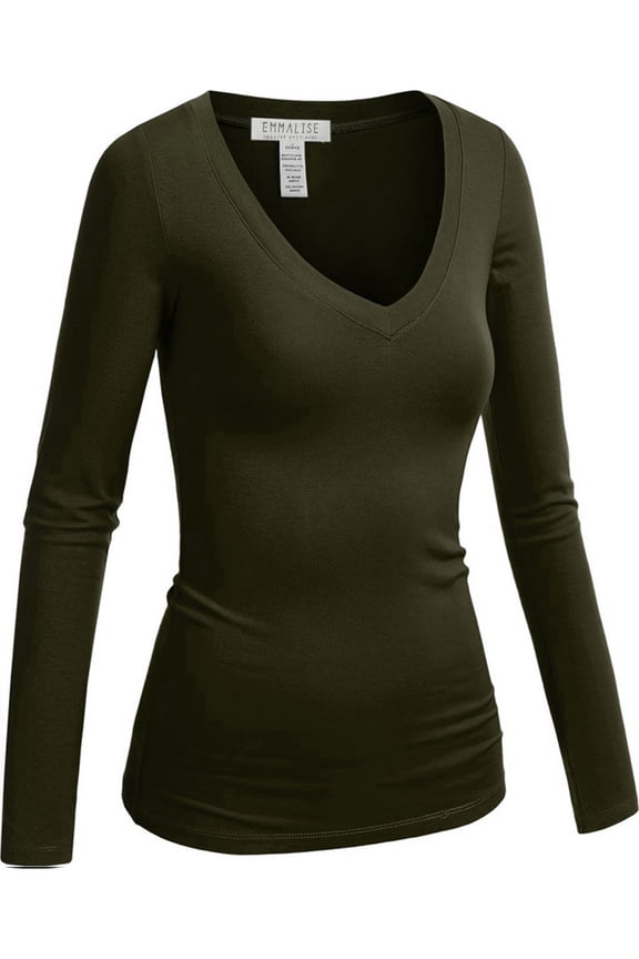 Women's Junior and Plus Size Vneck Tshirt Long Sleeves Shirt Tee