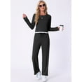 thumbnail image 2 of DARING DIVA Long Sleeve Crewneck Lounge Sets Contrast Color Trims L Black, 2 of 6