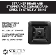 Strictly Sinks Stainless Steel Sink Strainer for Kitchen Sink - Stain Resistant Kitchen Sink Strainer with Large Collection Basket,Sink Drain Strainer for All Square Drain Sinks (Black)