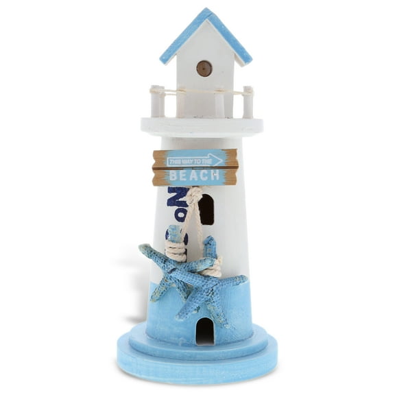 CoTa Global Blue Mist Lighthouse Decor - Handmade and Crafted Wooden Lighthouse Decoration with Ocean Blue Starfish, Decorative Beach Style Tabletop Centerpiece, Nautical Themed Home Decor - 8.5 Inch
