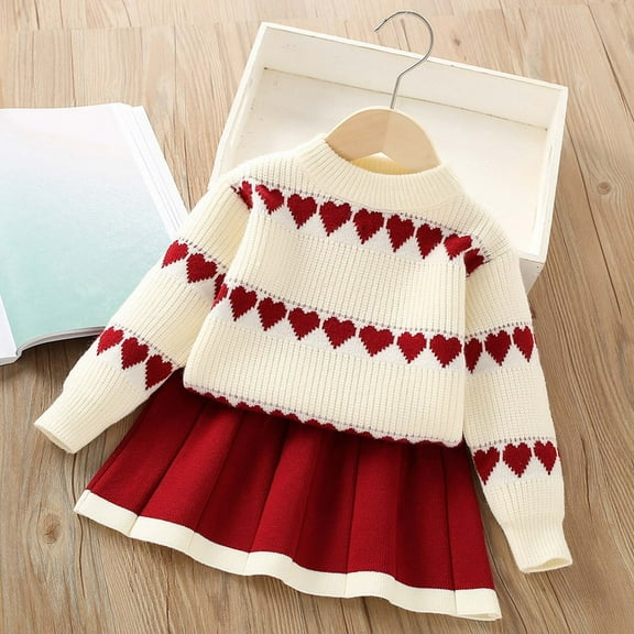 NAISIBABY Girls Fall Winter Set 6T, Knit Pullover Cute Sweater and Pleated Skirt Fashion Cute Outfit 2-Piece Red(1-7T)