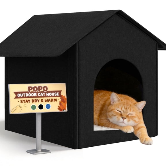 Cat House, POPO Waterproof Cat Bed with Removable Soft Cushion, Outdoor Kitty House 17 x13 x17 inches,Black