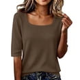 thumbnail image 2 of Qwertyu Short Sleeve Sweater for Women Summer Square Neck Pullover Tops Business Casual Lightweight Sweaters Spring Fall Clothes 2026 Coffee M, 2 of 5