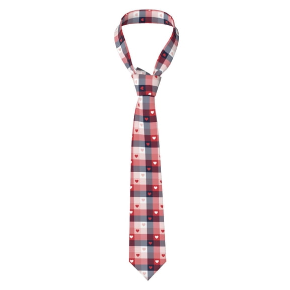 Naloa Heart Plaid Print Solid Color Tie Formal Necktie for Men，Suitable for business, daily life, work