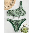 thumbnail image 4 of ZAFUL Women Swimwear Snakeskin Leopard Print One Shoulder Reversible Bikini Set Medium Forest Green XL, 4 of 7
