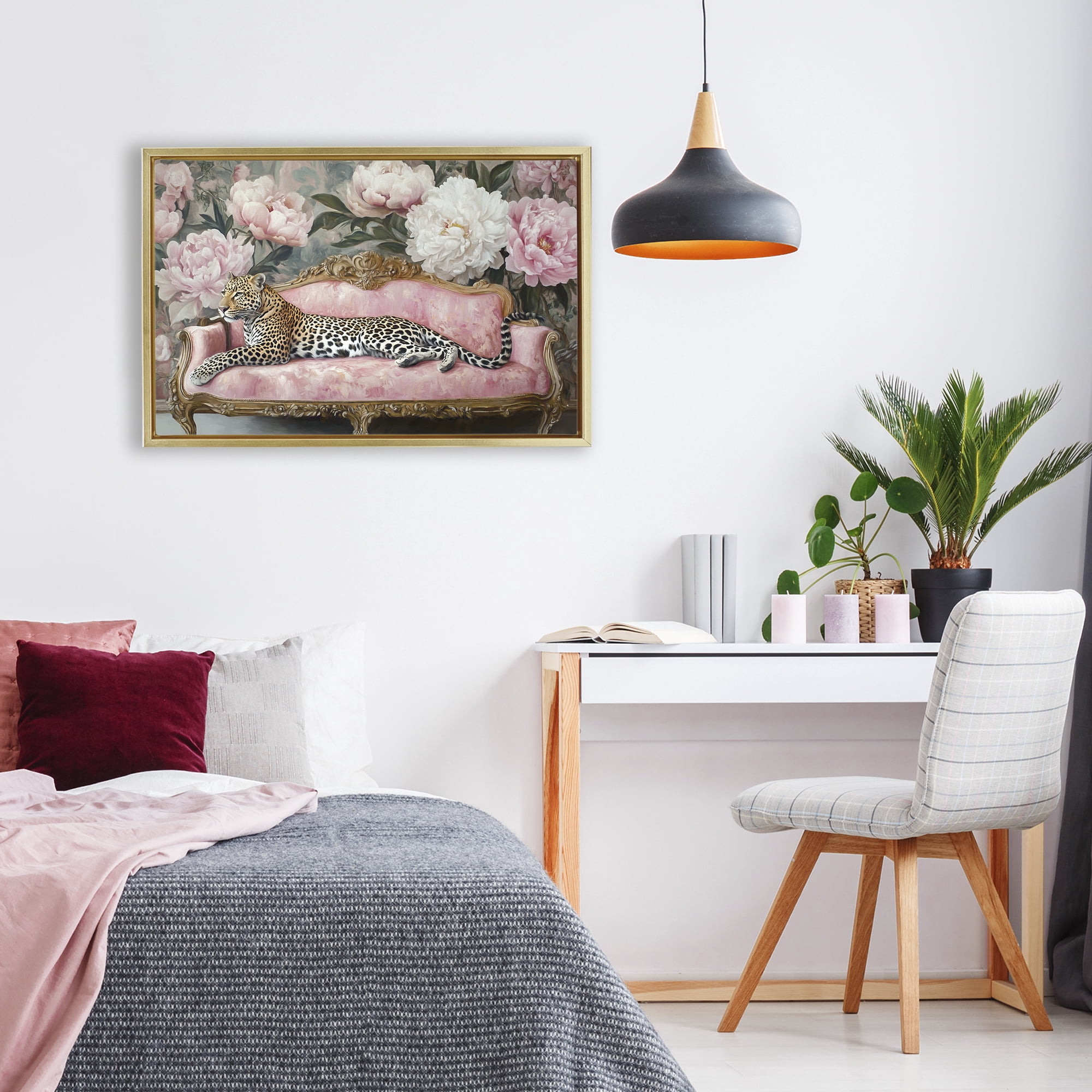 Stupell Industries Where The Leopard Dreams Gold Framed Floater Canvas Wall Art, design by Tina LeCour