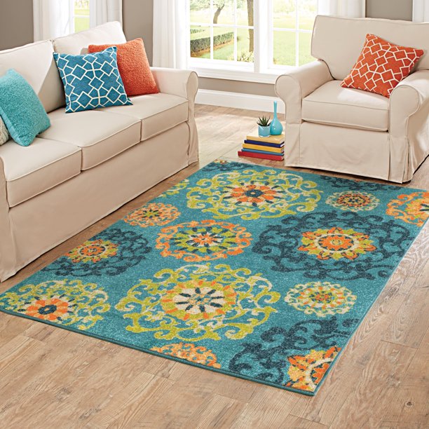 Better Homes & Gardens Printed Suzani Bohemian Area Rug, Blue Walmart