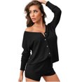 thumbnail image 1 of Inicio Conjuntos de ocio para mujer Conjunto de pijama de punto con botones sólidos de 2 piezas Conjunto de pantalones cortos de cintura alta Pompotops qwe23306, 1 of 9