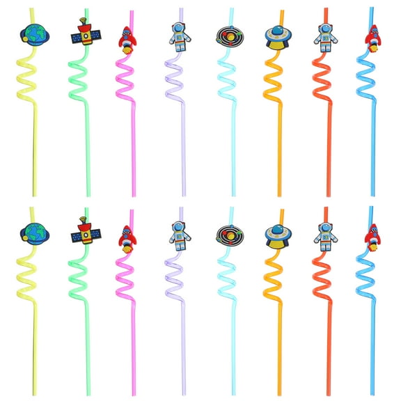 WEUVEB Outer Space Reusable Multi-Color Drinking Straws, Fun Party Accessories for Kids and Adults, Decorative Straws