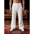 thumbnail image 2 of Inglocry Mens Linen Bell Bottom Pants Wide Leg Elastic Waist Drawstring Yoga Pants Summer Beach Lounge Trousers with Pockets White S, 2 of 6