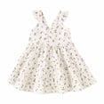 thumbnail image 1 of Yanlir Robe d'Été Rétro pour Filles Imprimé Bébé 9mois-5ans Sans Manches Col Rond Robe de Vacances Élégante et Confortable (Blanc, 2-3 Ans), 1 of 4
