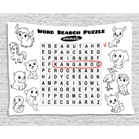 Word Search Puzzle Tapestry Black And White Game Sheet Design