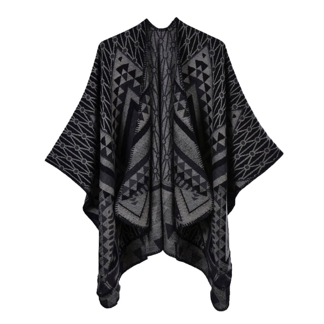 Cardigan Châle Imprimé pour Femme, Tricoté, Chaud pour l'Hiver, Ouvert à l'Avant, Chandail, Cape, Manteau
