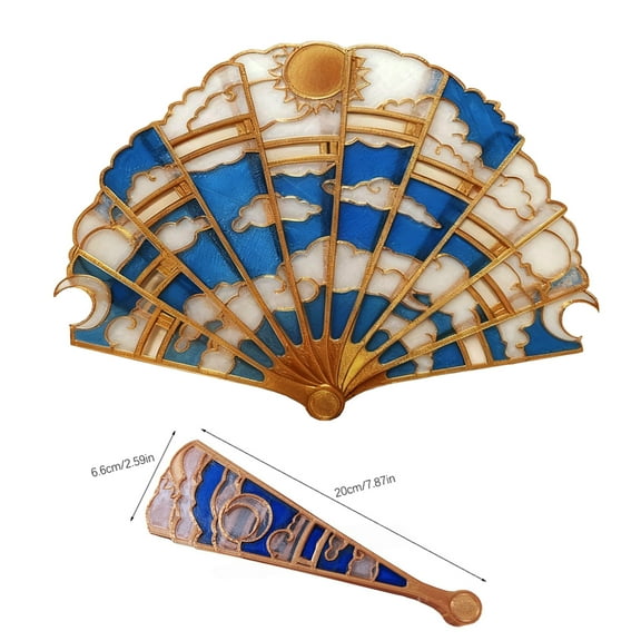 WKSCLPAI Hand Held Fan for Women Men Chinese-style Vintage Sun & Moon Cloudscape Folding Fan, Elegant Gold Framing Fan for Dance Music Festival Wedding Church Decoration Party Gift(1PC)