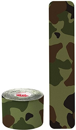 Mueller Kinesiology Tape, Precut I-Strip Roll, 20 strips, Green Camo