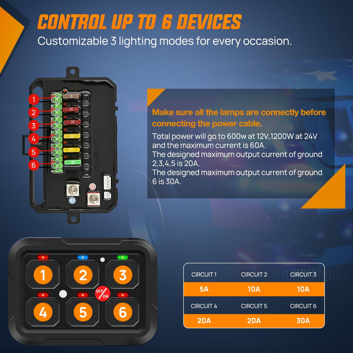 Nilight 6 Gang Switch Panel 12V 24V Universal Circuit Control Relay System with RGB Backlight APP Control Fuse Wiring Harness Automatic Dimmable ON Off LED Switch Pod for Car Pickup Truck Camper SUV