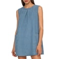 thumbnail image 1 of Sentmoon Robe en Jean pour Femmes Robe Maxi Été 2026 Imprimé à Rayures Sans Manches Col Ras du Cou avec Poches Plissée Respirante Coupe Régulière Mode Robe Soleil pour Femmes P-TG, 1 of 7