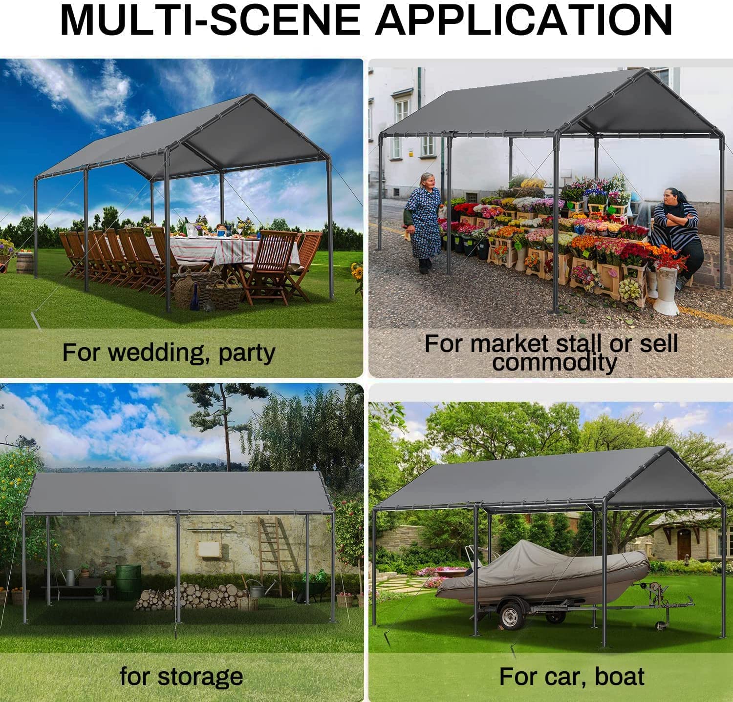 Carport Canopy 10x20 Heavy Duty Metal Carport Waterproof Carport Garage Tent Outdoor for Car Tuck Boat SUV Auto, Grey