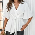 thumbnail image 6 of Clothing Delayuji Women's Sweatshirts Shirts for Women Women's Peplum Tunic Top Bell Sleeve V Neck Ruffle Hem Tie Front Elegant Shirt Blouses Xl White, 6 of 9