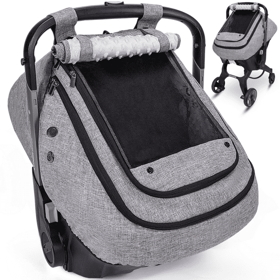 Baby Car Seat Cover, Caveen Infant Carseat Canopy, Warm Plush Minky Dots Shield Covers, with Breathable Mesh Window, Enlarge Space, Grey