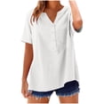 thumbnail image 5 of Miqool Women's Cotton Linen Blend Blouses Summer Short Sleeve V-Neck Shirts Casual Loose Fit Tunic Tops with Pocket, 5 of 9