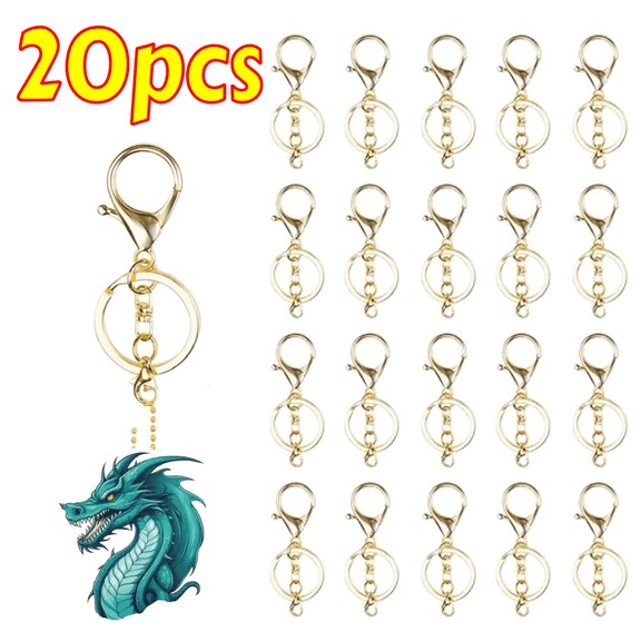 Golden Lobster Claw Clasp and Keychain Ring Sets with Swivel Hooks for DIY Crafts - 20 Pack, Zinc Alloy Material