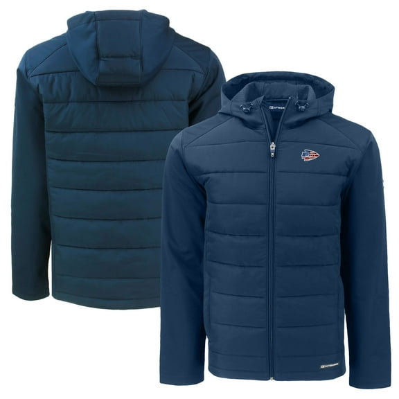 Men's Cutter & Buck Navy Kansas City Chiefs  Americana Evoke Hybrid Eco Softshell Recycled Full-Zip Hooded Jacket