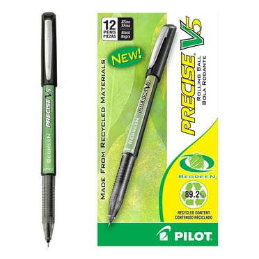 PILOT, Precise V5 BeGreen, Capped Liquid Ink Rolling Ball Pens, Extra Fine Point 0.5 mm, Black, Pack of 12