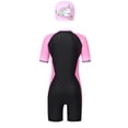 thumbnail image 3 of DPOIS Junior Girls 2pcs Swimming Suit Short Sleeves Front Zipper Jumpsuit with Cap Set, 3 of 5